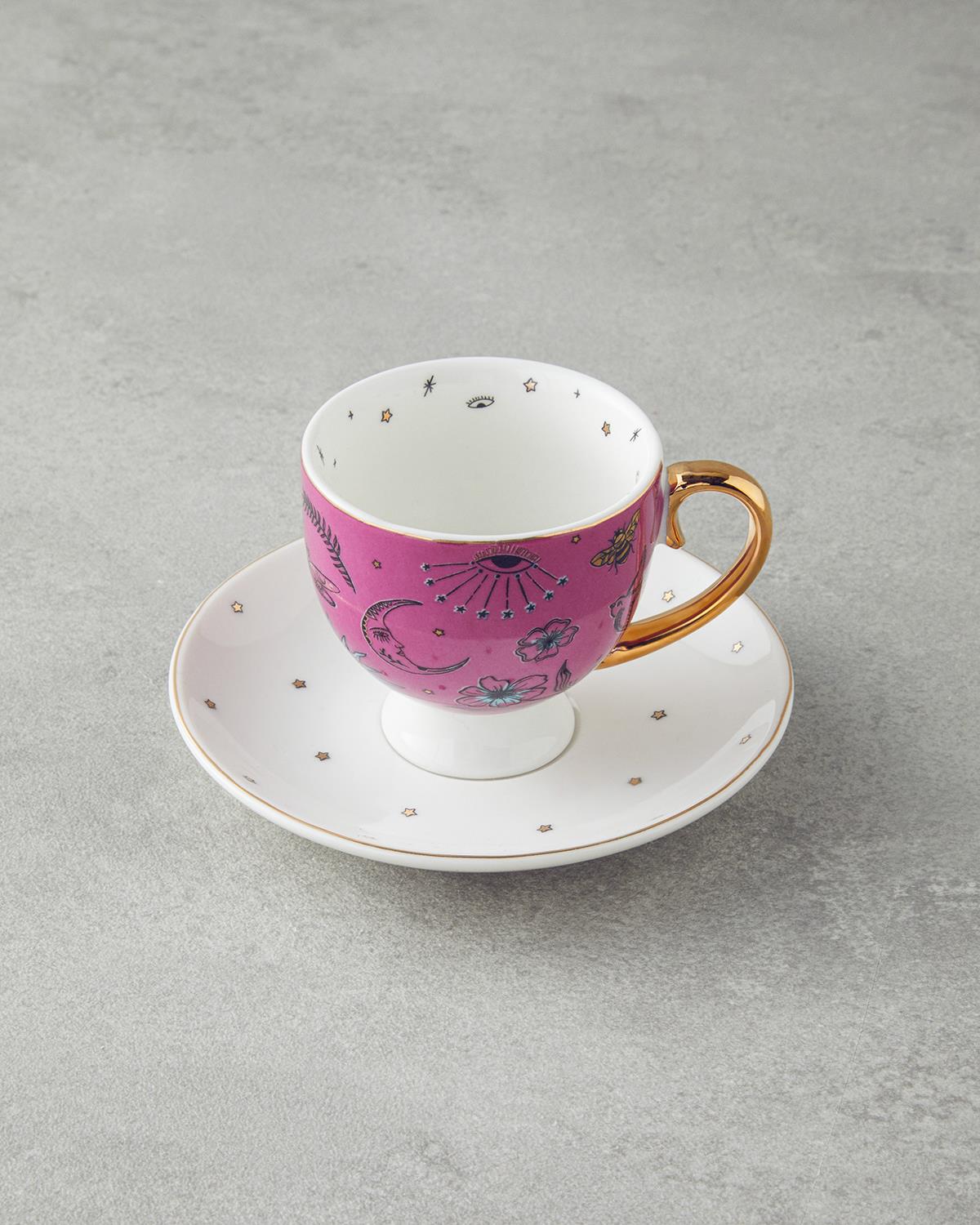 Premium New Bone China Coffee Cup Set 4 Piece 100ml Pink