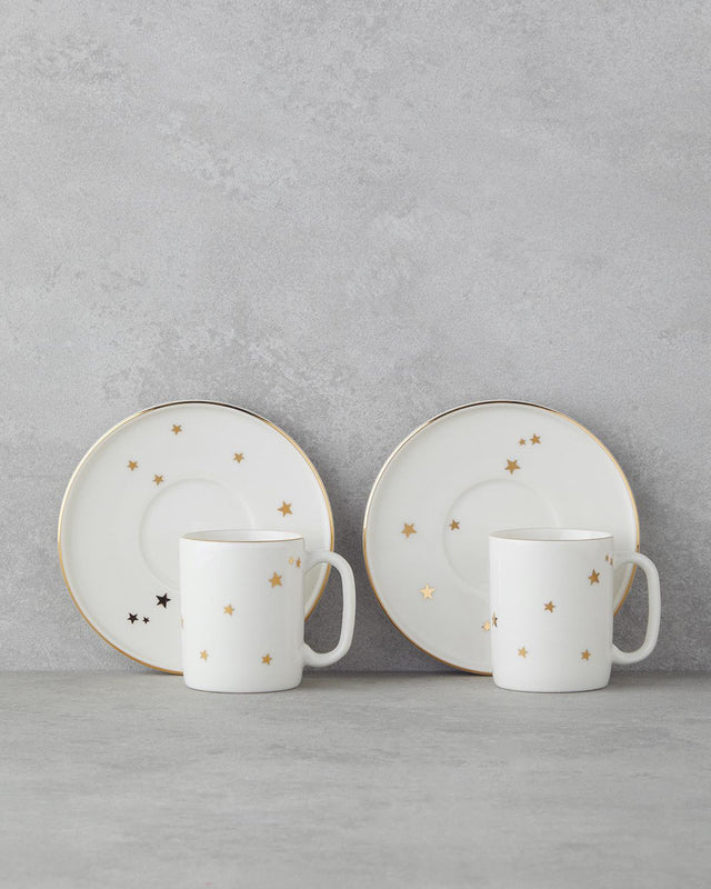 Luxury Bone Porcelain Coffee Cup Set - 4 Piece Gold Accent Design