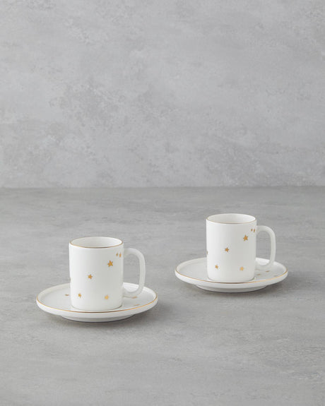 Luxury Bone Porcelain Coffee Cup Set - 4 Piece Gold Accent Design