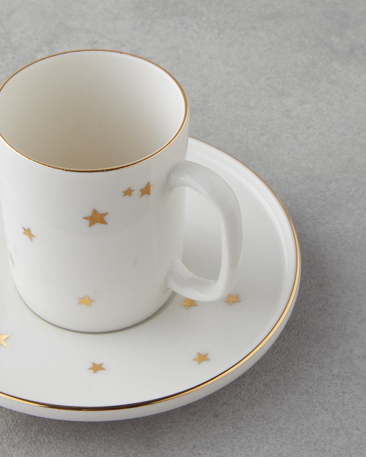 Luxury Bone Porcelain Coffee Cup Set   4 Piece Gold Accent Design