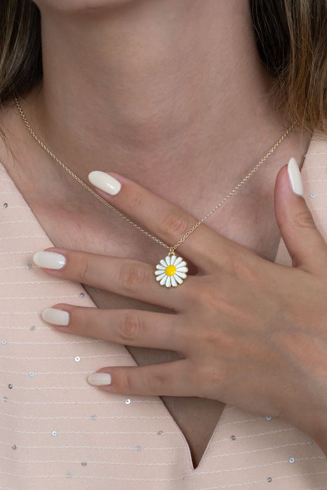 TD | Gold Color Enameled Yellow Daisy Necklace