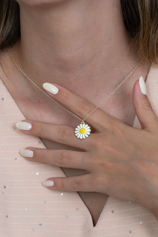 TD | Gold Color Enameled Yellow Daisy Necklace