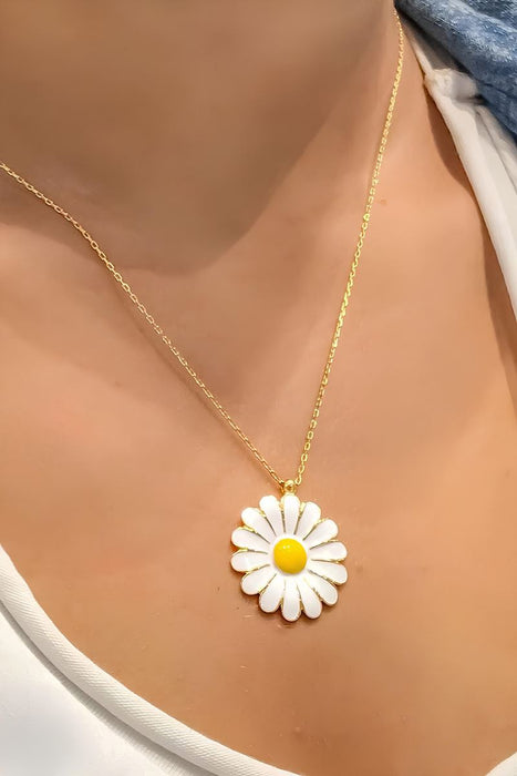 TD | Gold Color Enameled Yellow Daisy Necklace