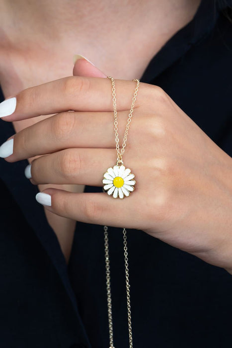 TD | Gold Color Enameled Yellow Daisy Necklace