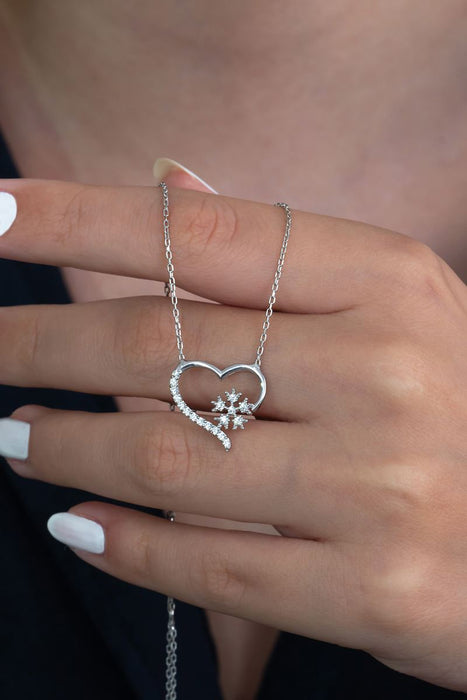 TD | Heart Snowflake Women Silver Necklace Valentine Gift