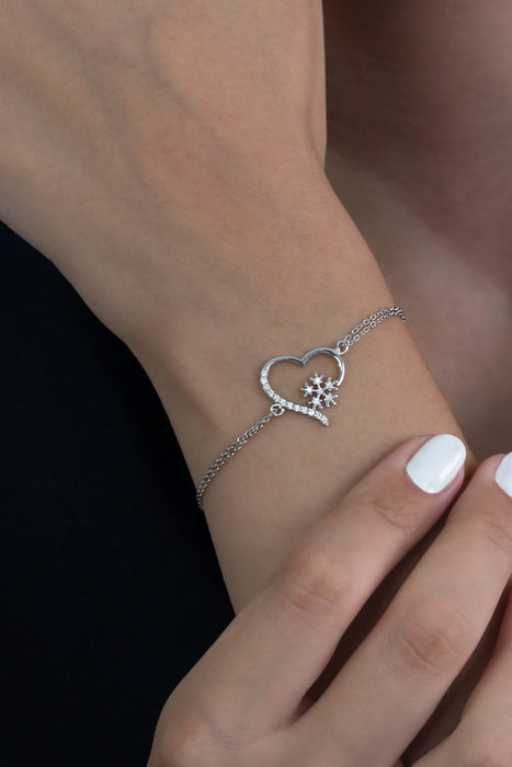 TD | Heart with Snowflake Silver Bracelet Valentine Gift