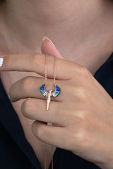 TD | Hugging Couple Silver Necklace with Blue Stone Michael Angel Wings