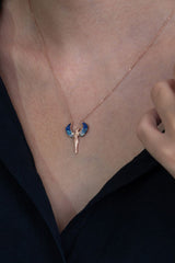 TD | Hugging Couple Silver Necklace with Blue Stone Michael Angel Wings