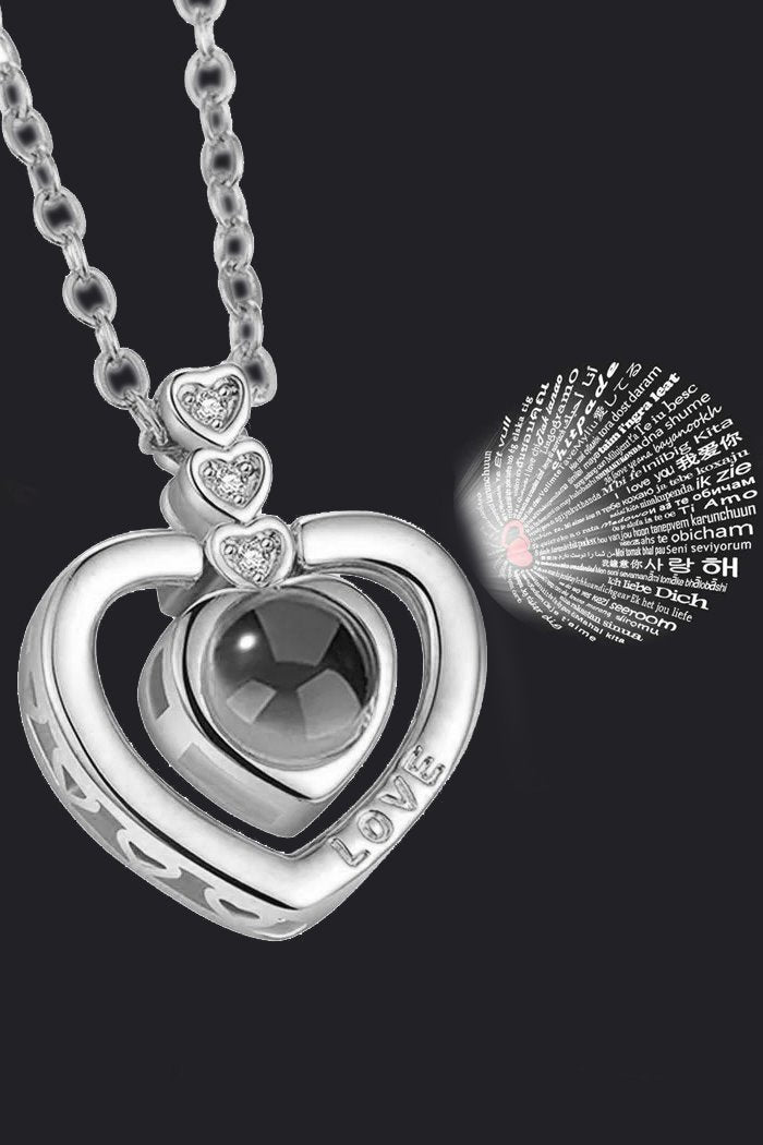 Taki | I Love You In 100 Languages Women's Stainless Steel With Heart Stone Necklace - Foto 5