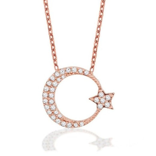 TD | Moon Star Silver Necklace with Stones