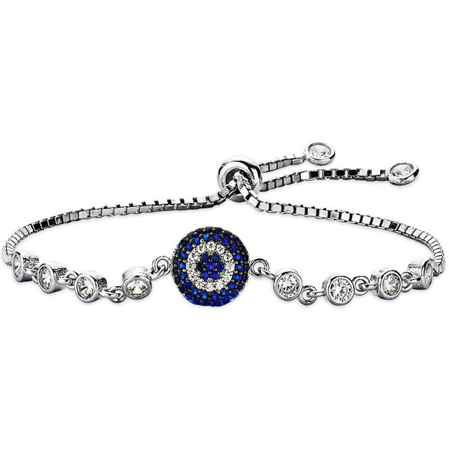 TD | Nazar Beaded Silver Bracelet with Flexible Lock with Evil Eye Bead Stone