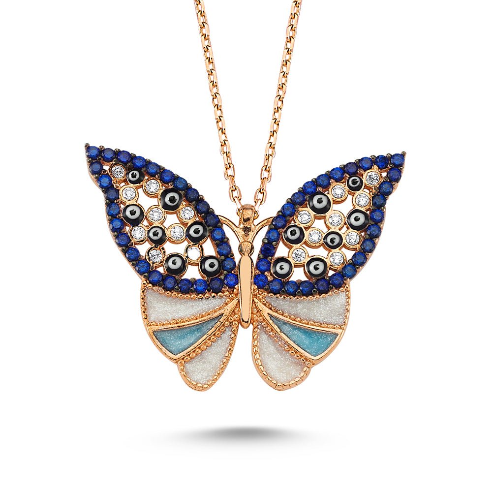 TD | Silver Butterfly Necklace with Enamel Stone 3 Colors