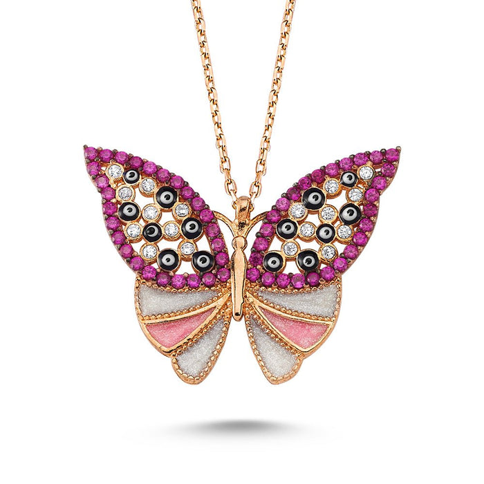 TD | Silver Butterfly Necklace with Enamel Stone 3 Colors