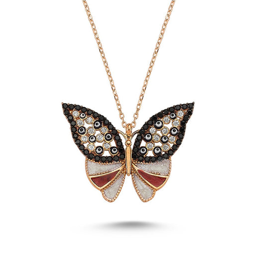 TD | Silver Butterfly Necklace with Enamel Stone 3 Colors