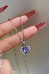 TD | Silver Color Heart of the Ocean with Purple Stone Women's Stainless Steel Necklace