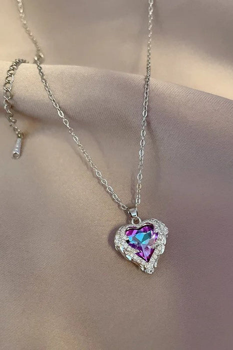 TD | Silver Color Heart of the Ocean with Purple Stone Women's Stainless Steel Necklace