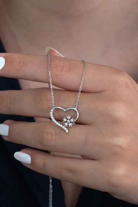 TD | Silver Heart Snowflake Women Necklace Valentine Gift