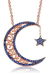 TD | Silver Moon and Star Necklace Navy Blue Stone Valentine Gift