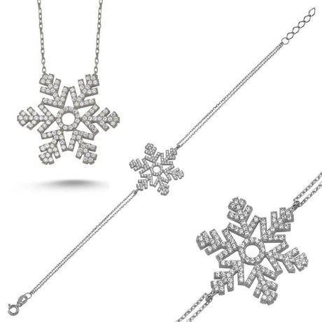 TD | Silver Necklace and Bracelet Set with Snowflake Stone 5 Colors