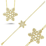 TD | Silver Necklace and Bracelet Set with Snowflake Stone 5 Colors