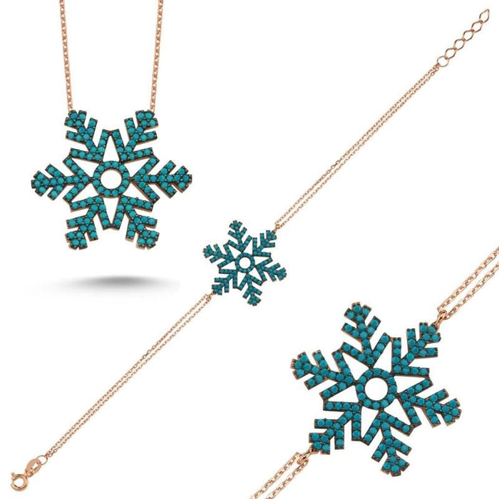 TD | Silver Necklace and Bracelet Set with Snowflake Stone 5 Colors