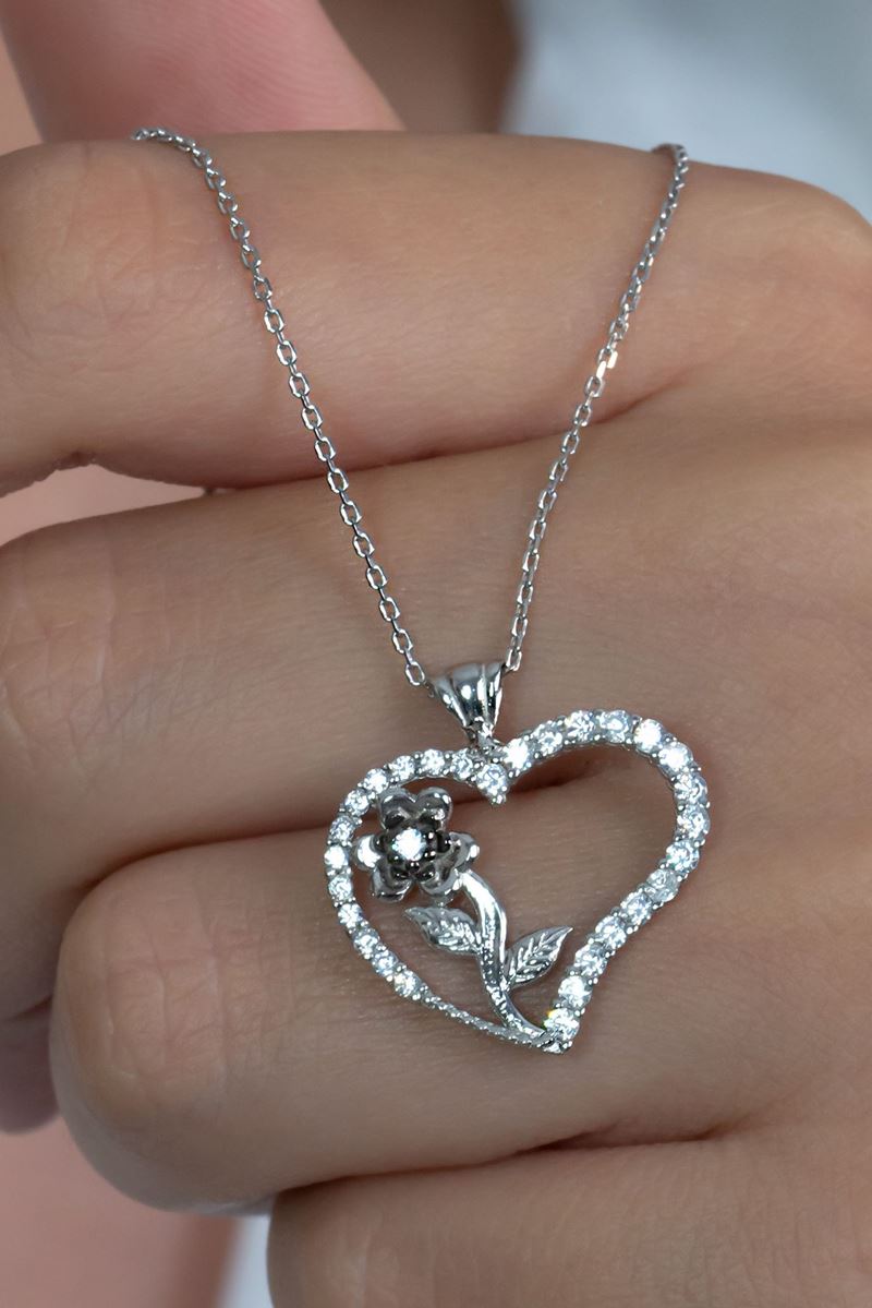 TD | Silver Necklace with Rose of My Heart Stone, Valentine's Gift