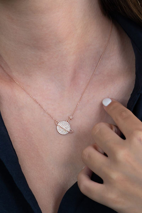 TD | Silver Planet Necklace White Stone Valentine's Gift