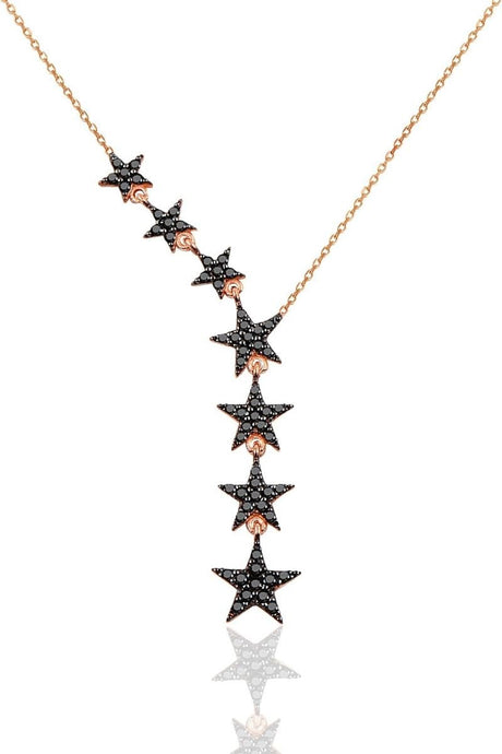 TD | Silver Shooting Star Necklace Black Stone Valentine's Gift