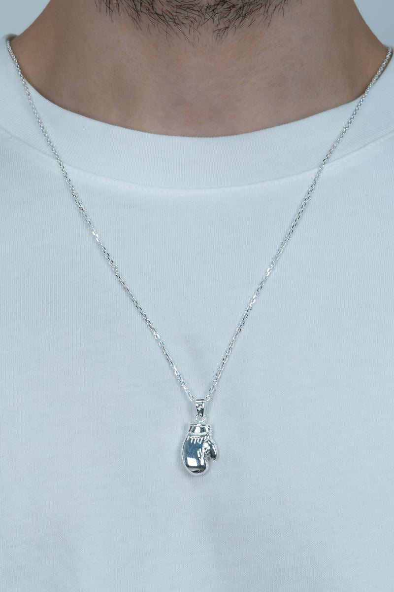 Taki | Small Size Silver Boxing Gloves Men Necklace 55cm Chain