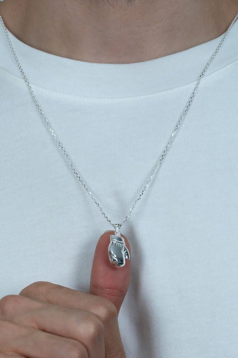 TD | Small Size Silver Boxing Gloves Men Necklace 55cm Chain