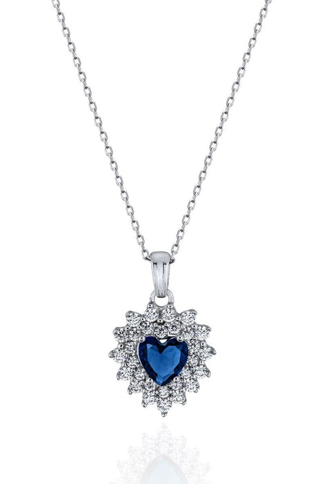 TD | Titanic Heart of the Ocean Navy Blue Stone Heart Silver Necklace