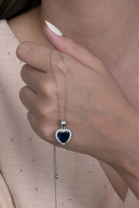 TD | Titanic Heart of the Ocean v2 Navy Blue Sapphire Silver Necklace