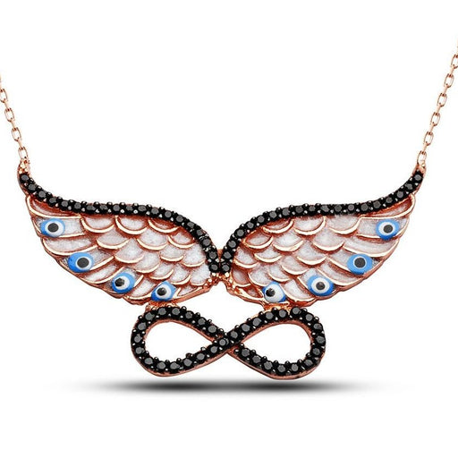 TD | Winged Infinity Silver Necklace with Stones and Nazar Beads