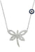 TD | Women's Silver Dragonfly Necklace with Zircon Stones and Nazar Beads