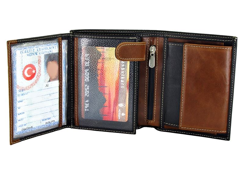 London Leather Goods Mens Bifold Leather Card Wallet Brown