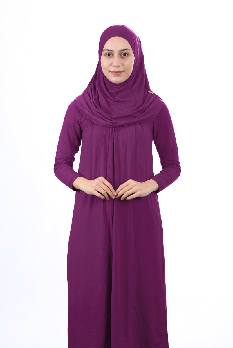 Teenage Size 12-15 Years Old Plum One Piece Women's Prayer Dress with  Headscarf