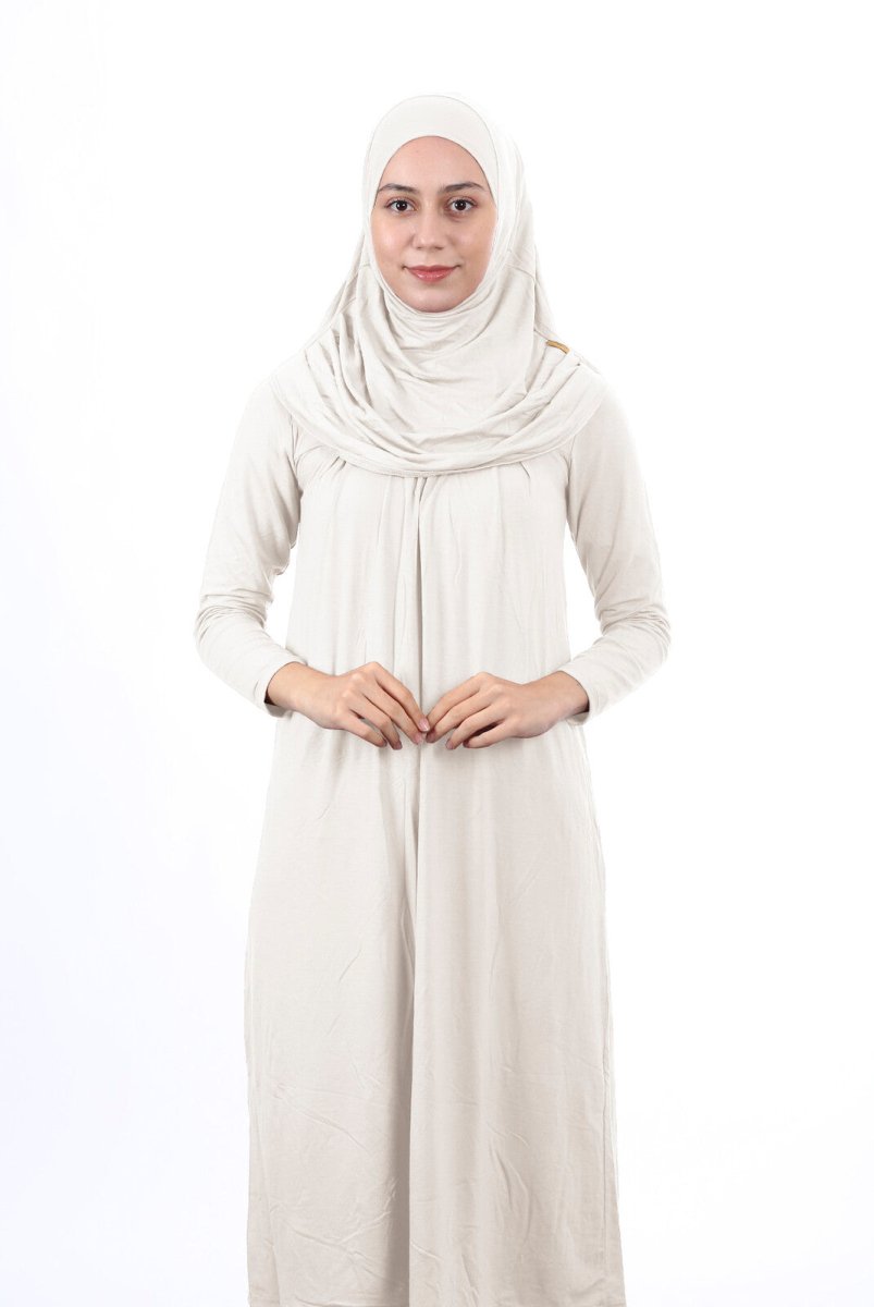 Teenage Size 12-15 Years Old White One Piece Women's Prayer Dress with Headscarf