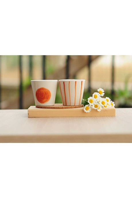 Terraco Professional Handcrafted Striped Ceramic Espresso Mug Set - 2 Pcs - TryAladdin