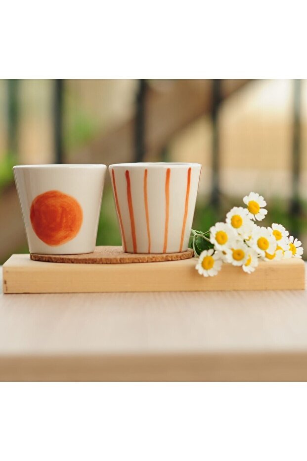 Terraco Professional Handcrafted Striped Ceramic Espresso Mug Set - 2 Pcs - TryAladdin