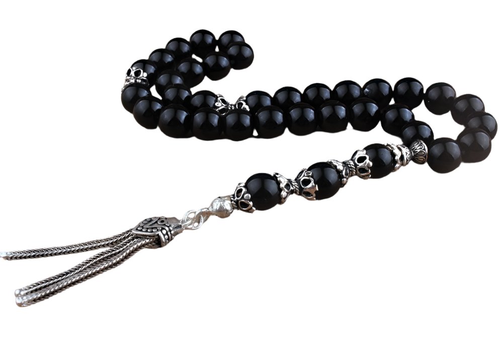 Tesbihevim | 925 Sterling Silver Tassel Onyx Stone Tasbih