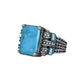 Tesbihevim | Chain Series Men's Silver Ring with Blue Topaz Stone