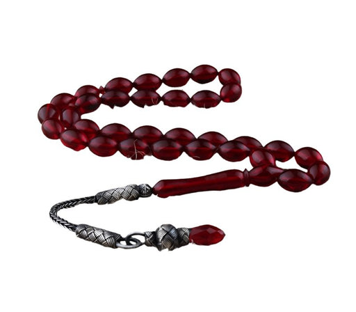 Tesbihevim | Fire Amber Tasbih with 1000 K Sterling Silver Kazaz Tassel