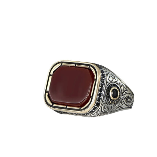 Tesbihevim | Men's Silver Ring with Agate Stone