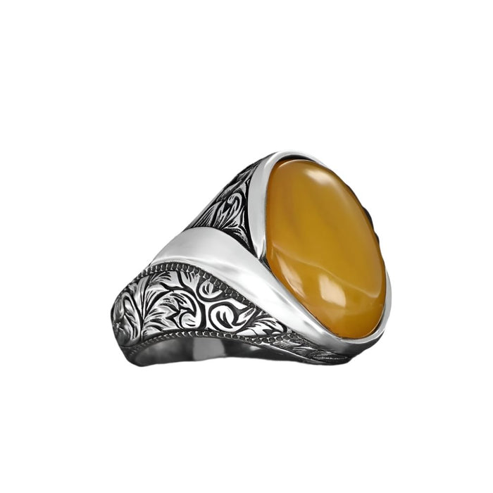 Tesbihevim | Men's Silver Ring with Agate Stone