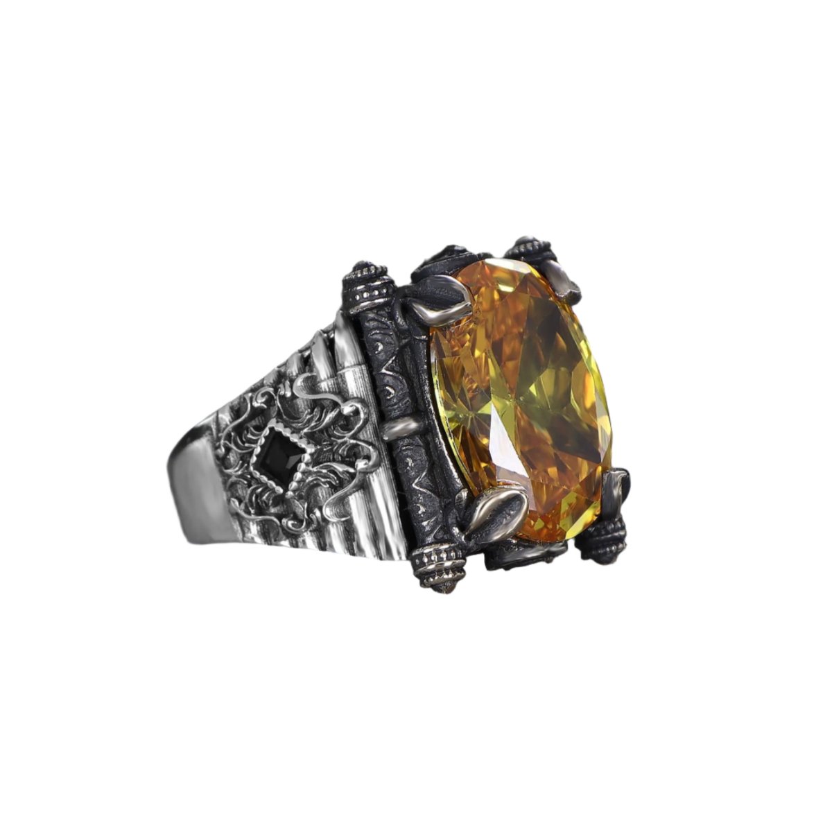 Tesbihevim | Men's Silver Ring with Citrine Stone