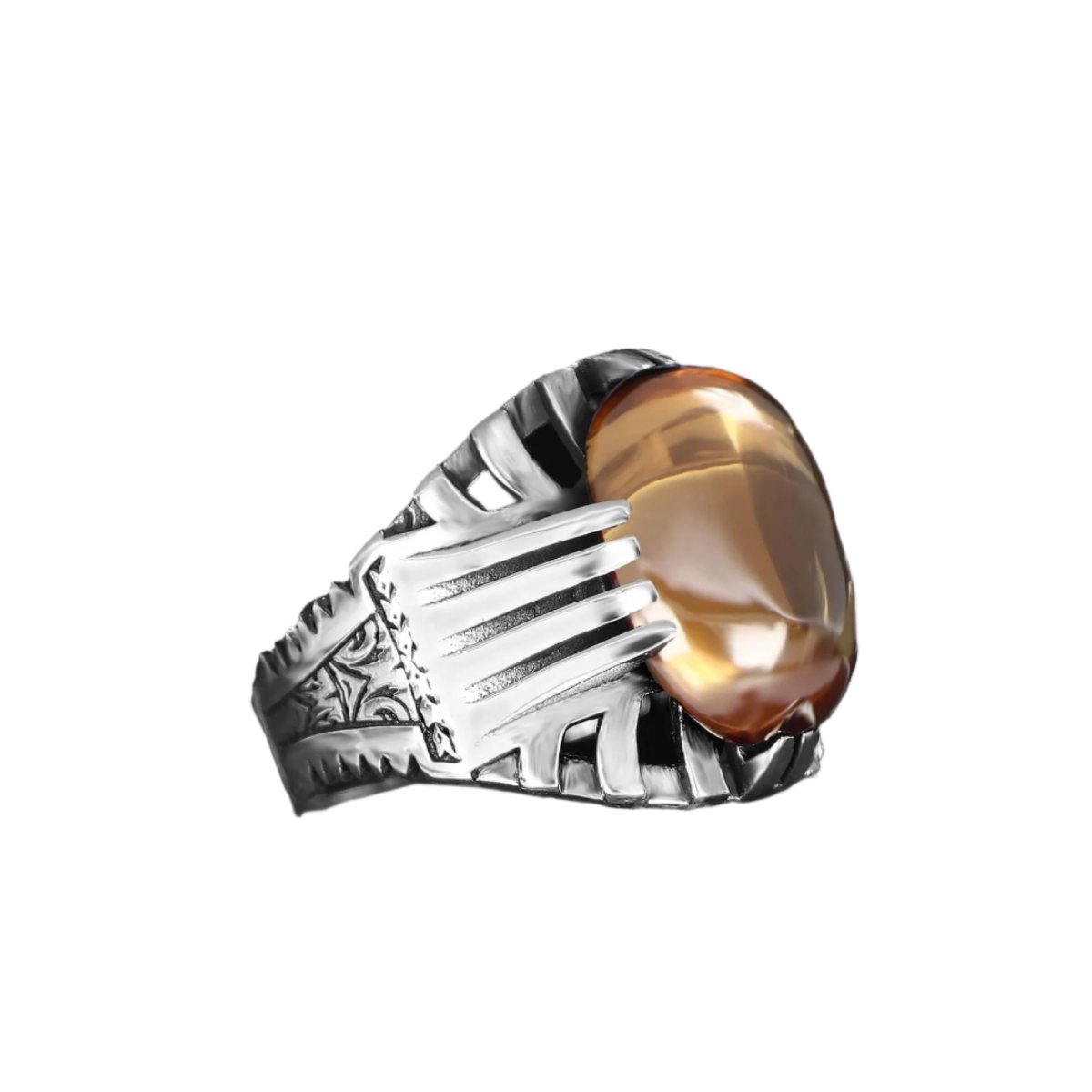 Tesbihevim | Men's Silver Ring with Citrine Stone