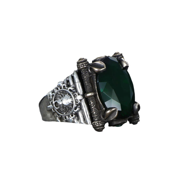 Tesbihevim | Men's Silver Ring with Green Zircon Stone