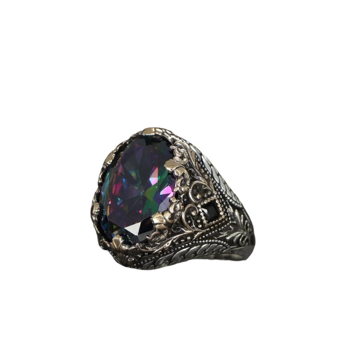 Tesbihevim | Men's Silver Ring with Mystic Topaz Stone