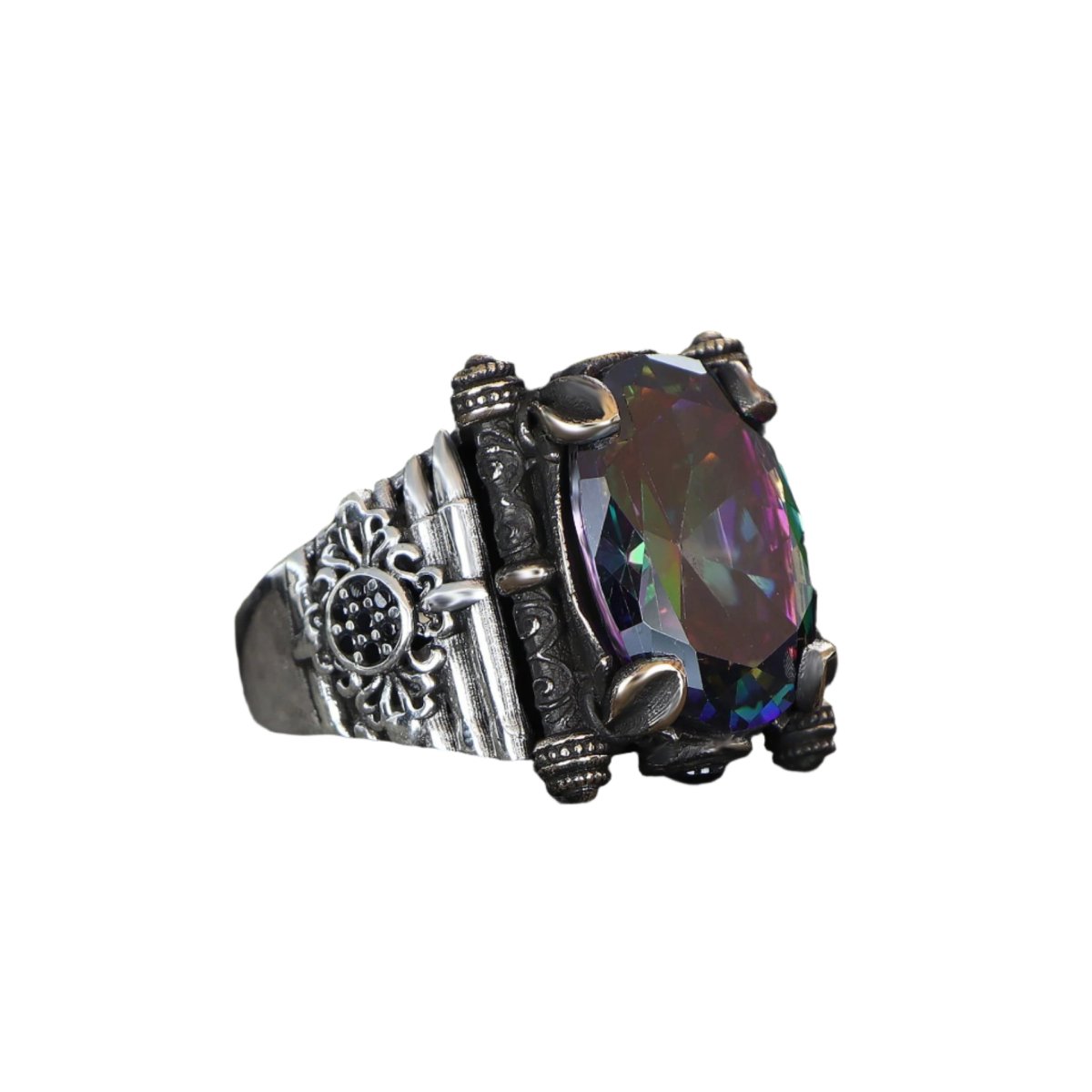 Tesbihevim | Men's Silver Ring with Mystic Topaz Stone