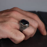 Tesbihevim | Men's Silver Ring with Mystic Topaz Stone - TryAladdin